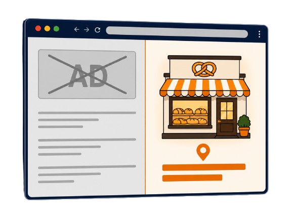 LocalAd – Konzernwerbung blockiert, lokale Anzeige aktiv